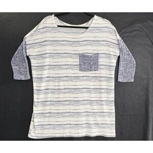 ENTRO Women Pullover Shirt Oversized Short Sleeve Striped Sz S White Blue 92-11